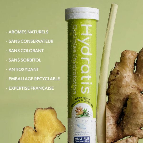 Hydratis arôme citronnelle gingembre 20 pastilles effervescentes