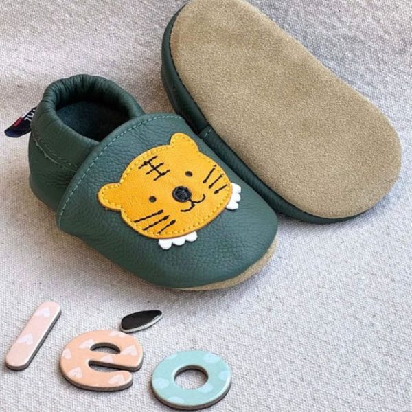 Taz Chausson bébé en cuir souple vert Léo le Lionceau 0-6 mois
