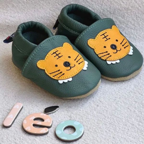 Taz Chausson bébé en cuir souple vert Léo le Lionceau 0-6 mois