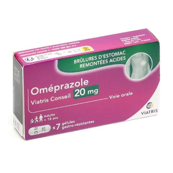 Omeprazole 20 mg + remontées acides 7 gélules
