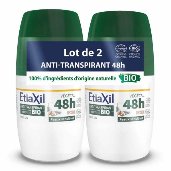 Etiaxil déodorant anti-transpirant végétal 48H noix de Coco Bio 2x50ml