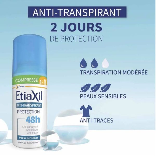 Etiaxil anti-transpirant aérosol compressé protection 48h peaux sensibles 100ml