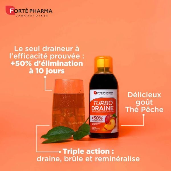 Forté Pharma Turbodraine draineur minceur et élimination goût pêche 500ml