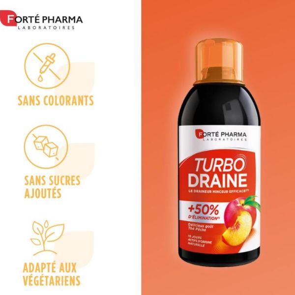 Forté Pharma Turbodraine draineur minceur et élimination goût pêche 500ml