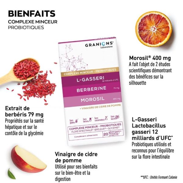 Granions complexe mycrobiote Morosil Berberine Gasseri 20 comprimés + 20 gélules