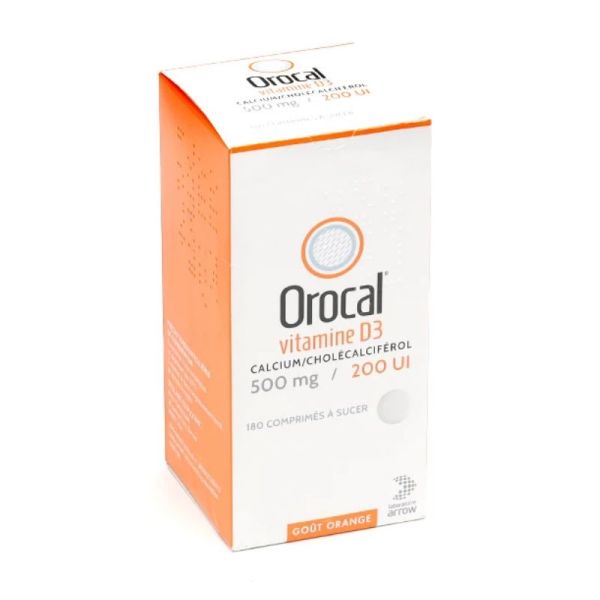 Orocal vitamine D3 500 mg/200 UI 180 comprimés à sucer
