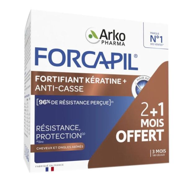 Forcapil Fortifiant Kératine+ Programme 3 mois 120 + 60 Gélules