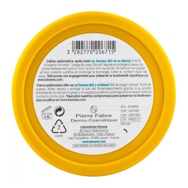 Klorane Monoi et Tamanu Bio crème après soleil 200ml
