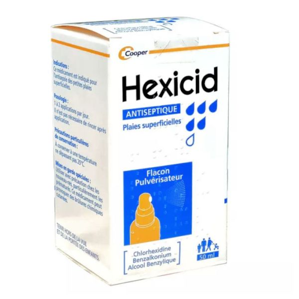 Hexicid solution antiseptique plaies superficielles spray 50ml