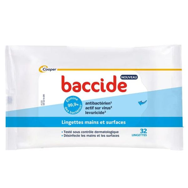Baccide 32 Lingettes Désinfectantes Mains et surfaces