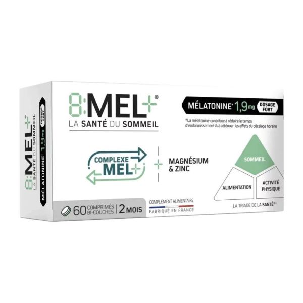 8Mel+ Mélatonine 1,9 mg 60 comprimés bi-couches