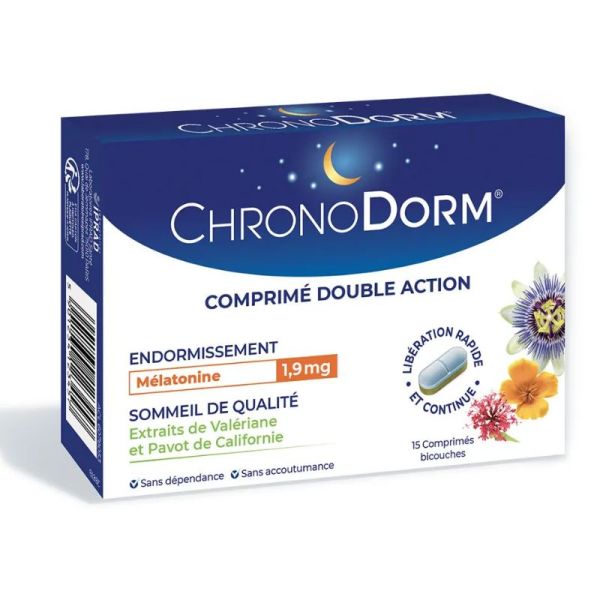 Chronodorm double action mélatonine 15 comprimés bicouches