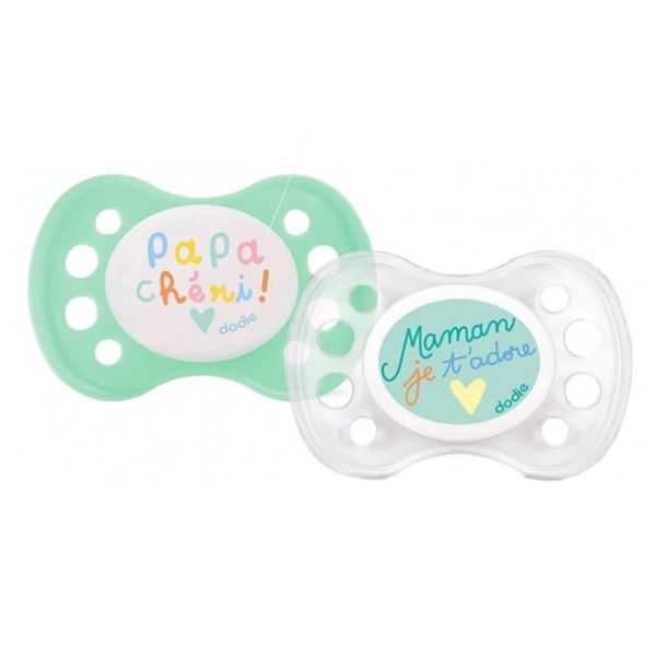Dodie 2 Sucettes Anatomiques Silicone 0-6 Mois - Modèle : Maman + Papa