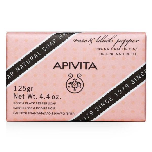 Apivita savon à la rose et au Poivre Noir 125g