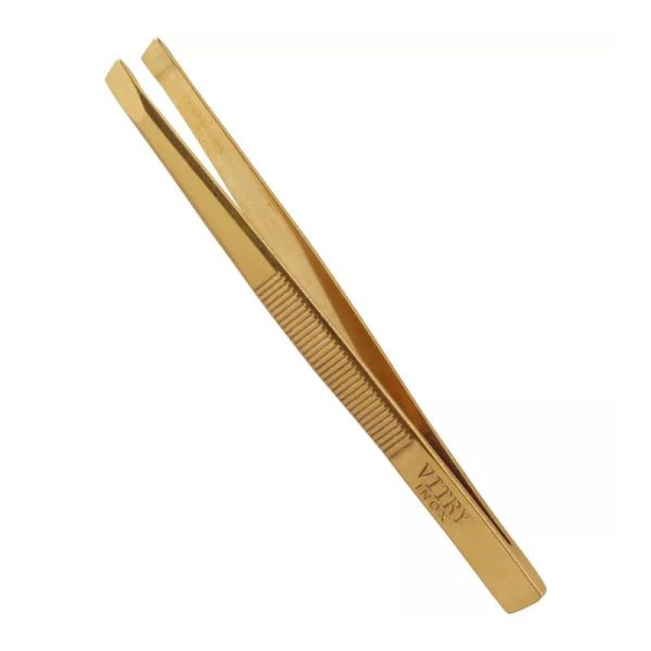 Vitry pince à épiler mors biais inox doré 8cm