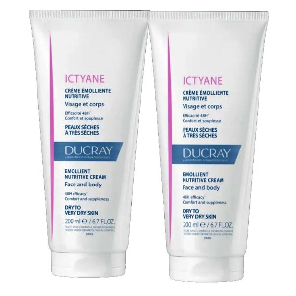 Ducray Ictyane crème émolliente nutritive visage et corps lot 2 x 200ml