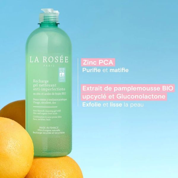 La Rosée recharge gel nettoyant anti imperfections 400ml