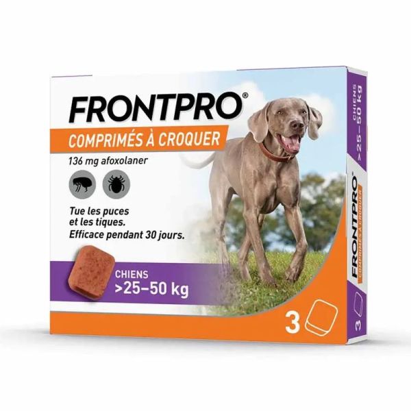 Frontline Frontpro antiparasitaire 25-50kg puces et tiques 3 comprimés