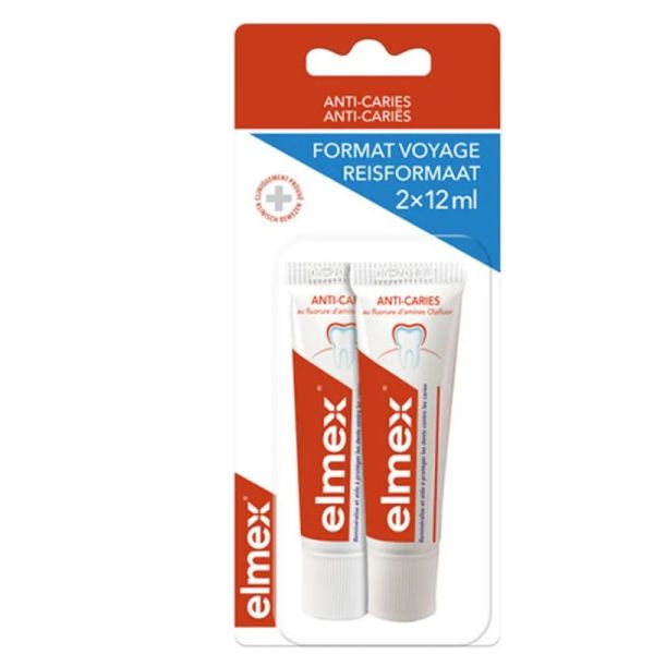Elmex Dentifrice anti-caries format voyage 2x12ml
