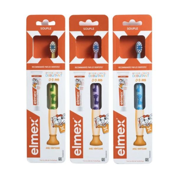Elmex kit débutant brosse à dents + dentifrice pour enfants de 0 à 3 ans