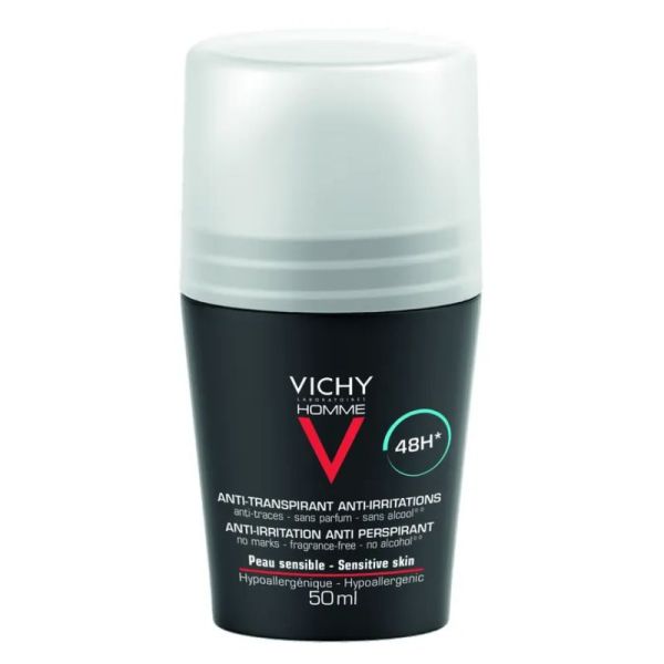 Vichy homme déodorant anti-transpirant anti-irritations 48h roll-on 50 ml