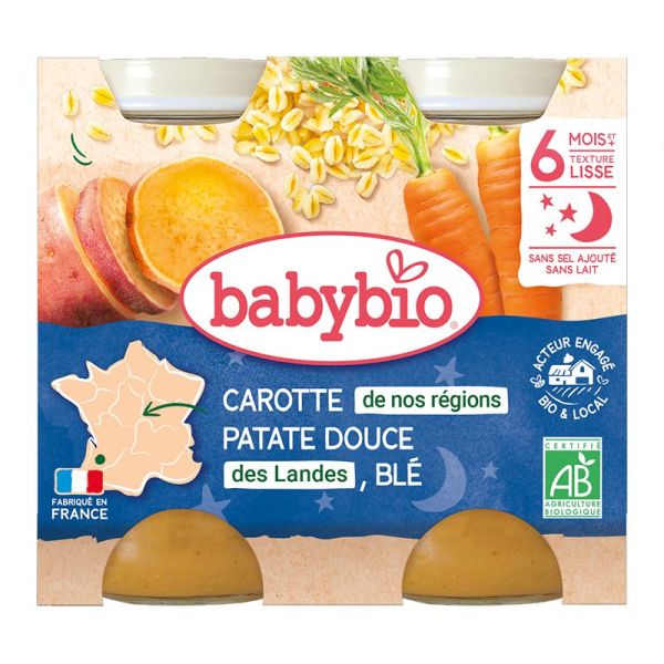 Babybio Carotte de nos régions Patate douce des Landes Blé 2 x 200g