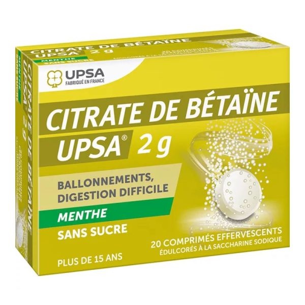 UPSA Citrate de Bétaïne 2 g Saveur menthe sans sucre 20 comprimés effervescents