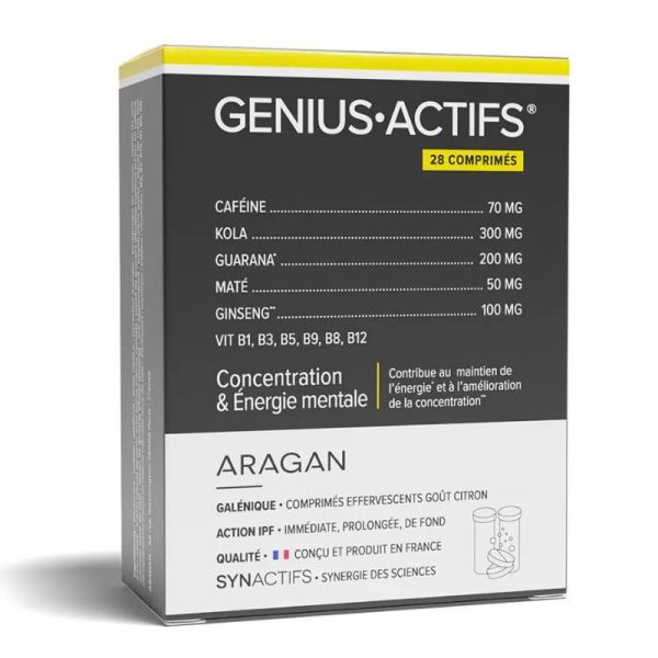 Aragan Synactifs GeniusActifs concentration et énergie mentale 28 comprimés effervescents