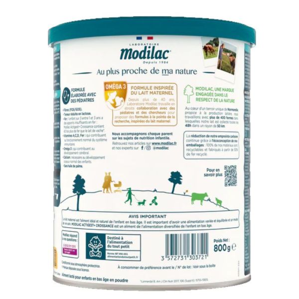 Modilac Actigest lait en poudre croissance 3 12 à 36 mois 800g