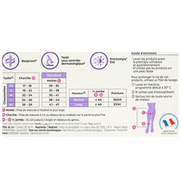 Active Confort Fraîcheur chaussettes écru contention femme classe 2 taille L