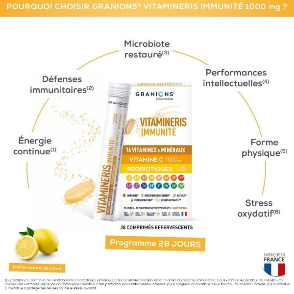 Granions Vitamineris Immunité 1000 mg comprimés effervescents