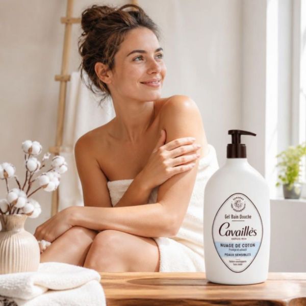 Cavaillès gel bain douche fleur de coton peaux sensibles 1 litre