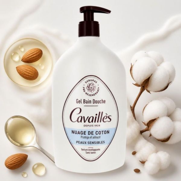Cavaillès gel bain douche fleur de coton peaux sensibles 1 litre