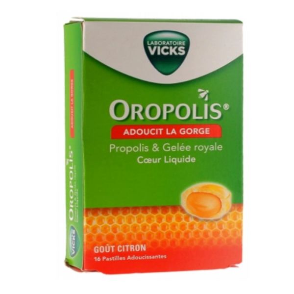 Vicks Oropolis Coeur Liquide propolis et gelée royale goût citron 16 pastilles