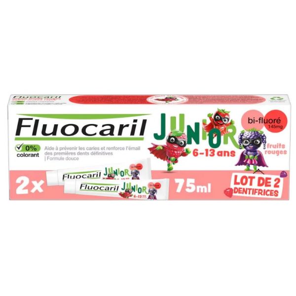 Fluocatil dentifrice Junior 6-12 ans gel fruits rouges 2x75ml