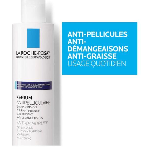 Roche Posay Kerium shampoing gel antipelliculaire cuir chevelu gras 200 ml
