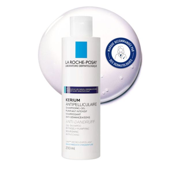 Roche Posay Kerium shampoing gel antipelliculaire cuir chevelu gras 200 ml