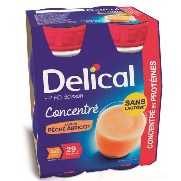Delical Concentré Boisson HP/HC Sans Lactose Saveur Pêche Abricot 4 x 200 ml