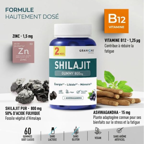 Granions Shilajit 800mg saveur cassis 60 gummies