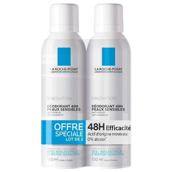 Déodorant Spray 48H Peaux sensibles Lot de 2 x 150 ml