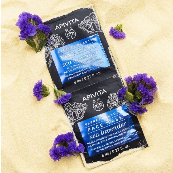 Apivita express beauty masque hydratant & anti-pollution à la lavande de mer 2x8ml