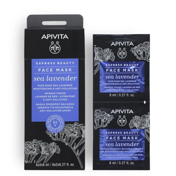 Apivita express beauty masque hydratant & anti-pollution à la lavande de mer 2x8ml