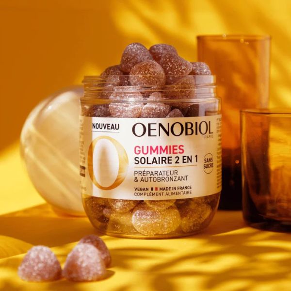 Oenobiol Solaire 2en1 préparateur et auto-bronzant sans sucre 60 gummies