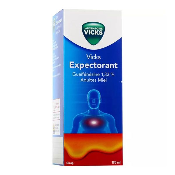 Vicks sirop expectorant adulte Guaïfénésine miel 180ml
