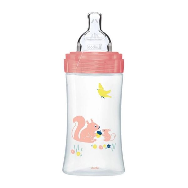 Dodie Biberon Sensation+écureuil 0-6 mois tétine plate débit 2 270ml