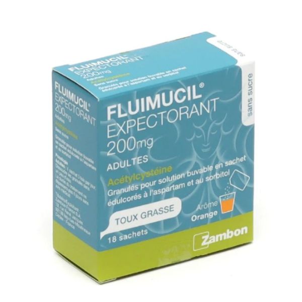 Fluimucil expectorant 200mg sans sucre 18 sachets