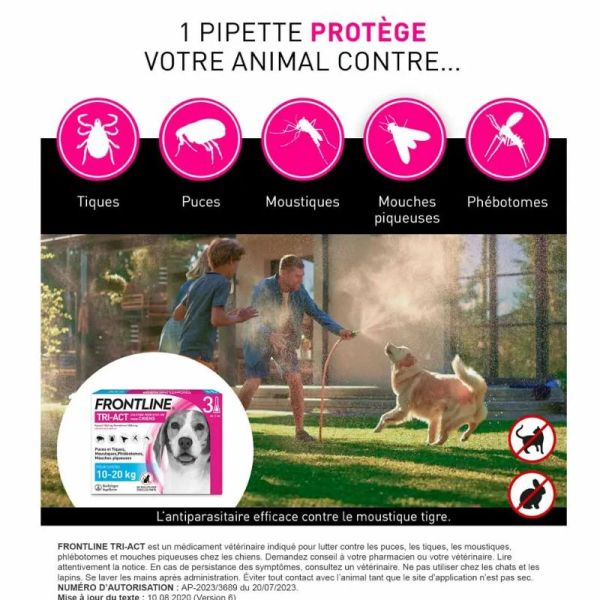 Frontline Tri-act Spot-on chien de 10-20kg 3 pipettes de 2ml