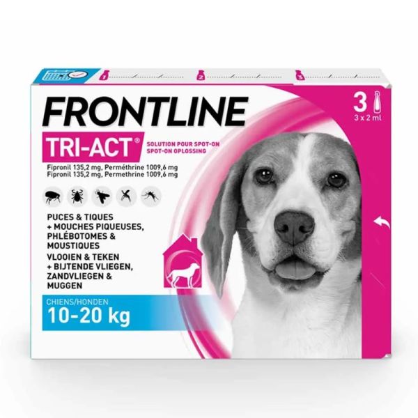 Frontline Tri-act Spot-on chien de 10-20kg 3 pipettes de 2ml