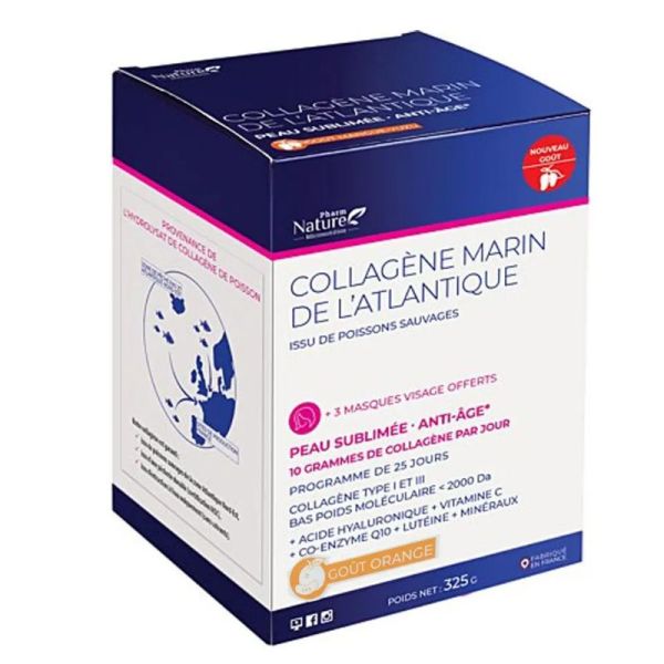 Pharm Nature Micronutrition collagène marin de l'atlantique goût orange 325g