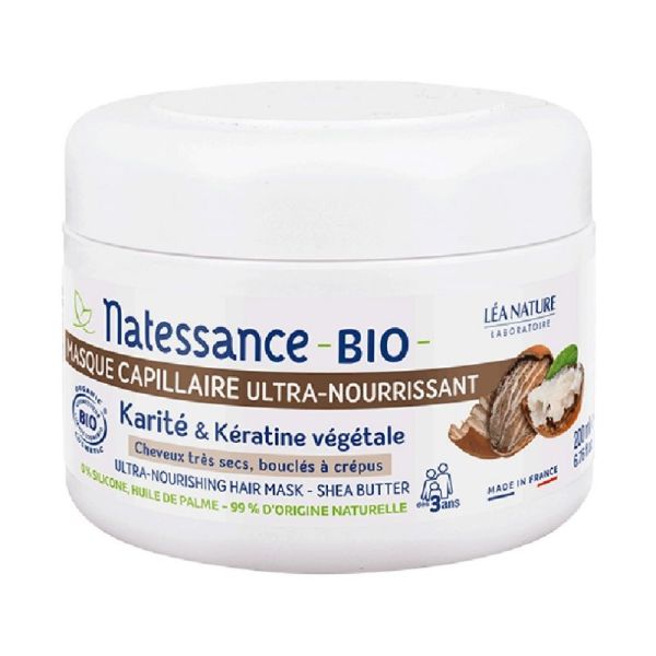 Natessance masque capillaire ultra-nourrissant karité bio et kératine végétale 200ml